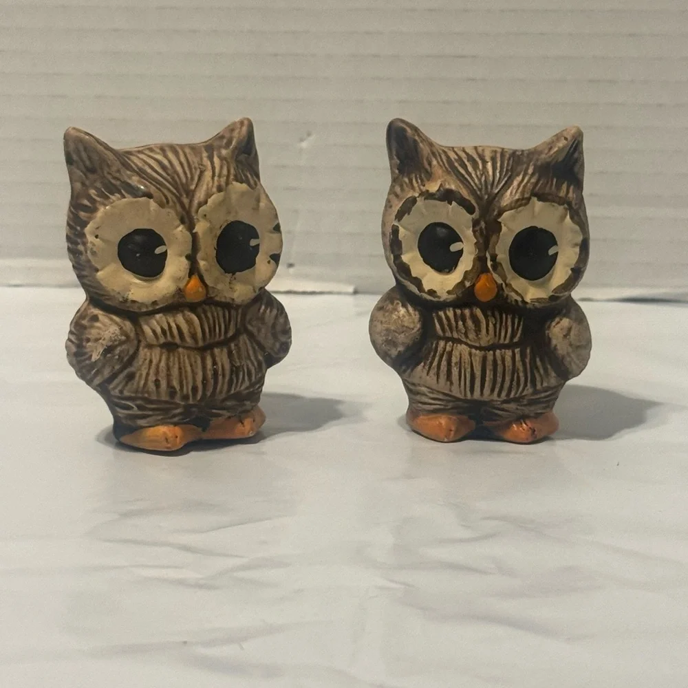 Vintage Ceramic Adorable Brown Owl Salt and Pepper Set